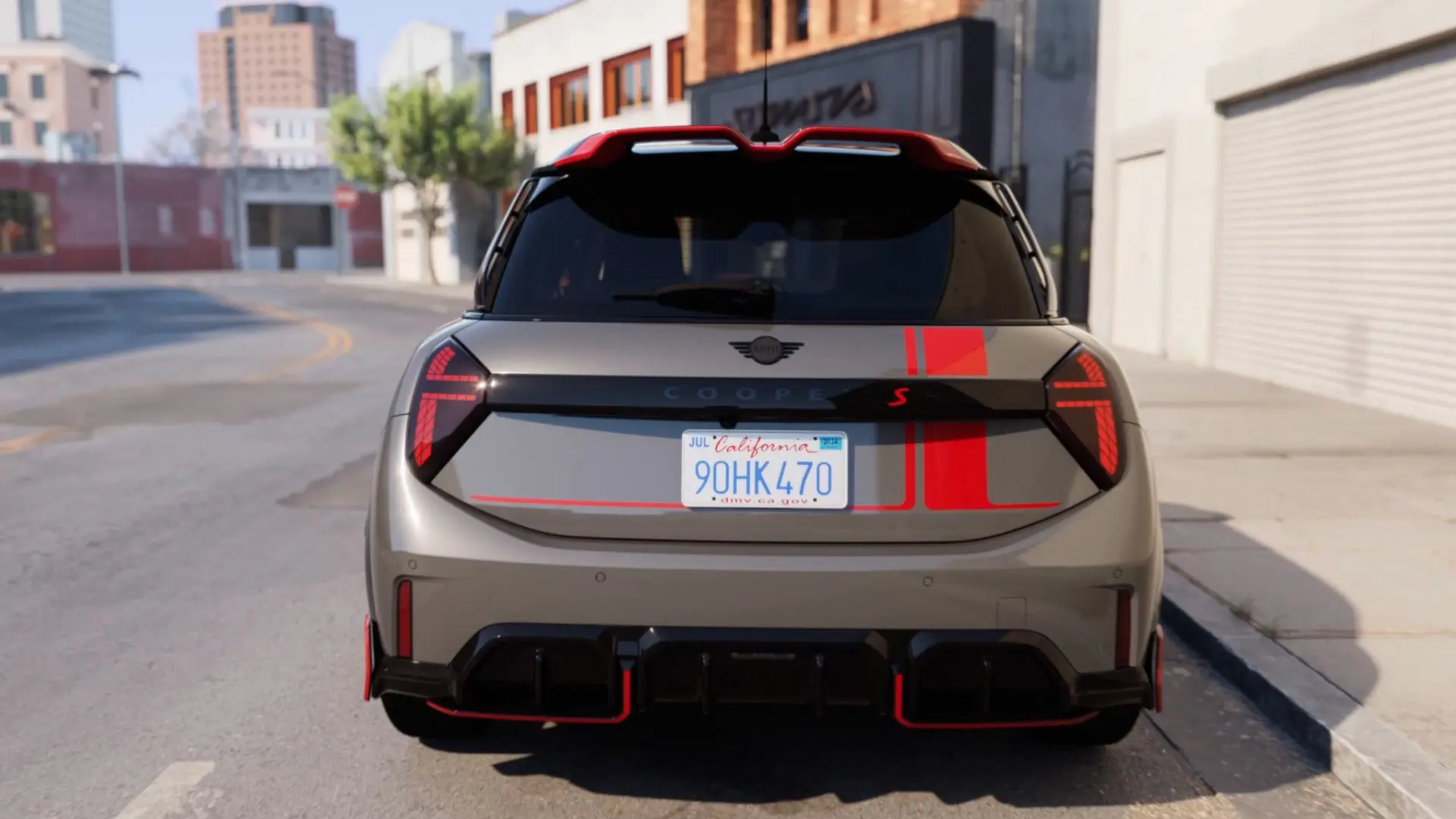 MINI Cooper C with John Cooper Works accessories driving along city street