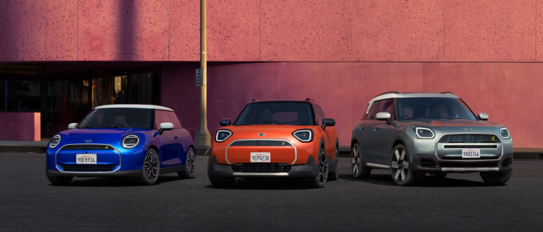 All-electric Mini Cooper – model shelf - background